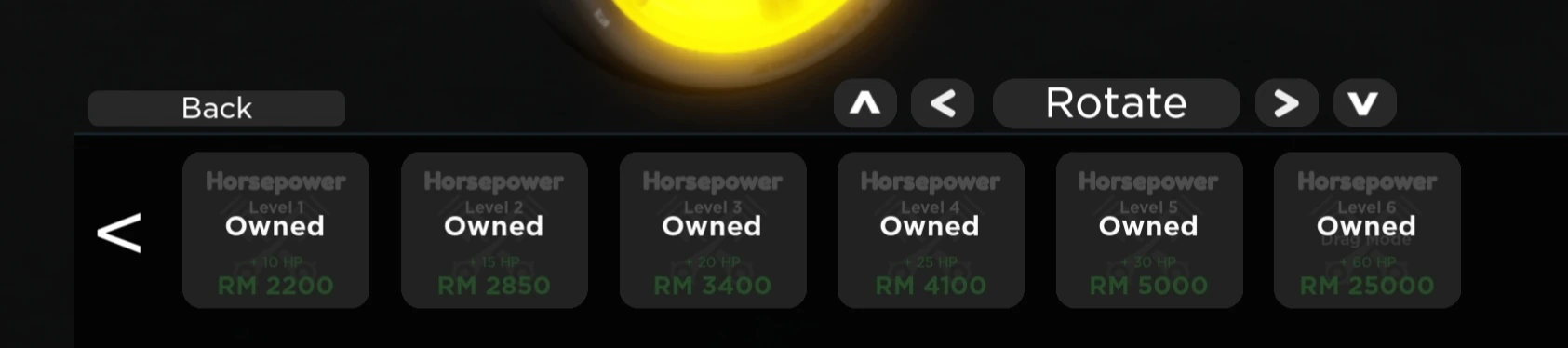 TR Legacy bike horsepower upgrade screen